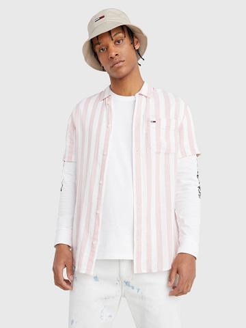 Férfi Tommy Hilfiger Linen mix stripe Ingek Rózsaszín Fehér | HU 1046UZG